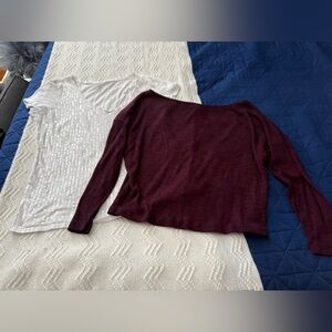 Bundle One Express Burgundy and 1 NY&C White Women's Blouses